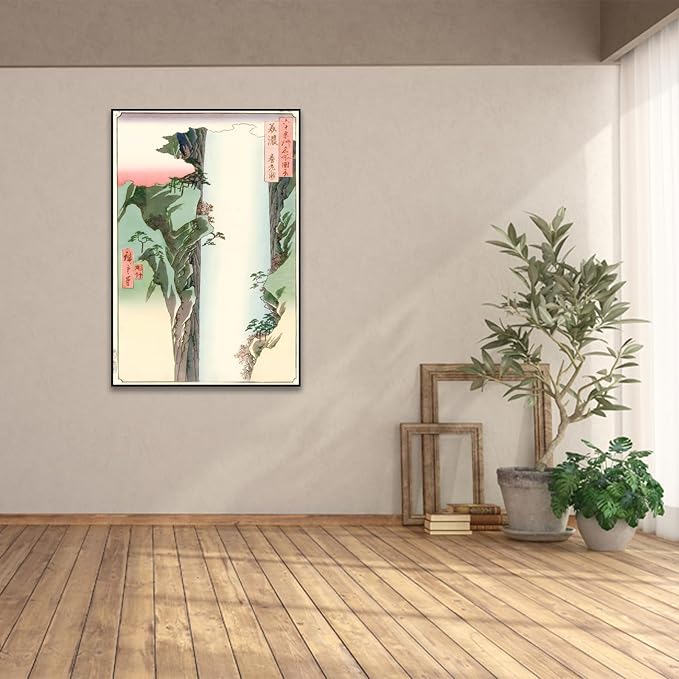 OKRA Utagawa Hiroshige Canvas Wall Art - Yoro Waterfall Poster - Japanese Provincial Woodcut Wall Art Animals Nature Landscape Art Traditional Japanese Wall Decor Unframed