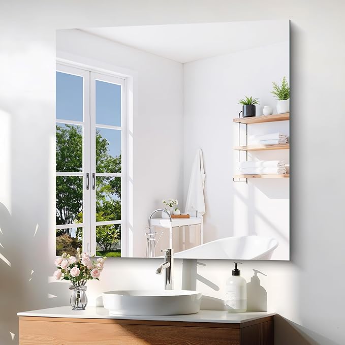 KOCUUY Large Frameless Mirror, 42x42 Inch Square Bathroom Vanity Mirror for Over Sink, Upgraded Shatterproof Unframed Design for Bedroom, Living Room, Entryway