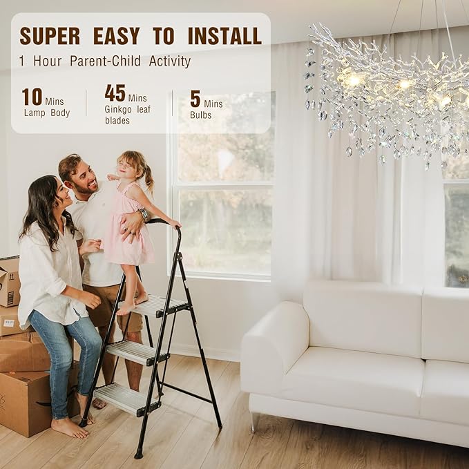 Modern Crystal Silver Chandelier, 36" Large Rectangular Oval Tree Branch Crystal Chandeliers for Dining Room,16-Light Flush Mount K9 Crystal Chandeliers, for Kitchen Island,Dining Room