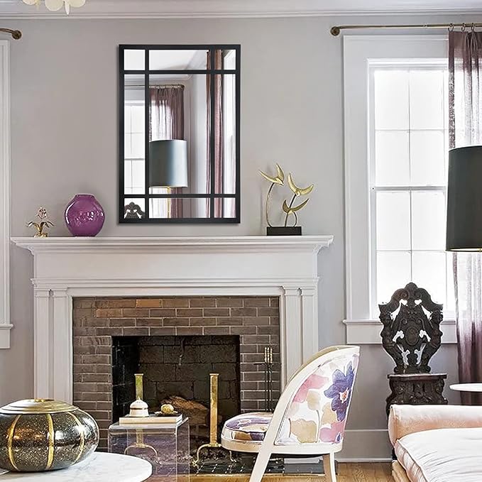 Black Rectangle Mirror, Farmhouse Decorative Wall Mirror for Entryway, Living Room, Bedroom, Hallway, Fireplace, Accent Wall Decor (Black1, 29.5" x 20")