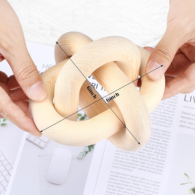 3 Link Wood Knot Decor - Hand Carved Coffee Table Decoration, Boho Chain Link Decor, Modern Shelf, Rustic Objects for Home Living Room Bedroom(Natural)