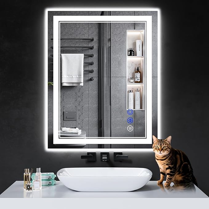30"x24" LED Bathroom Mirror with Anti-Fog, Stepless Dimmable Lights, 3 Color Modes, Shatter-Proof Tempered Glass, Memory Function & Waterproof Design