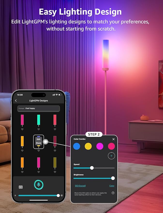 Lepro O1 AI Floor Lamps, 2300LM Smart Standing Lamp Works with Alexa, Modern Floor Lights with Music Sync, Personalized AI Lighting Designer,RGB Lamps for Living Room,Bedroom, APP Control, 2.4GHz Only