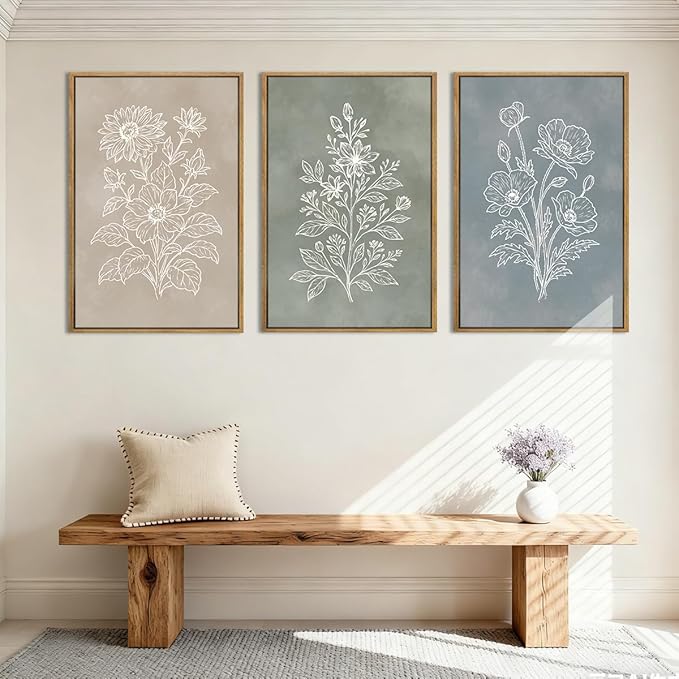 Anyzal Large Botanical Farmhouse Wall Art Floral Painting Boho Plant Artwork for Living Room Bedroom Dining Room 24x36 Inch Set of 3