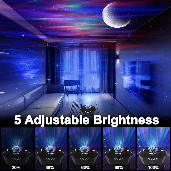 Aurora Star Light Projector with Moon, Galaxy Lights Projector with Remote Control, Night Sky Light Projector Built-in Bluetooth and Multi-Color Projection Lamp