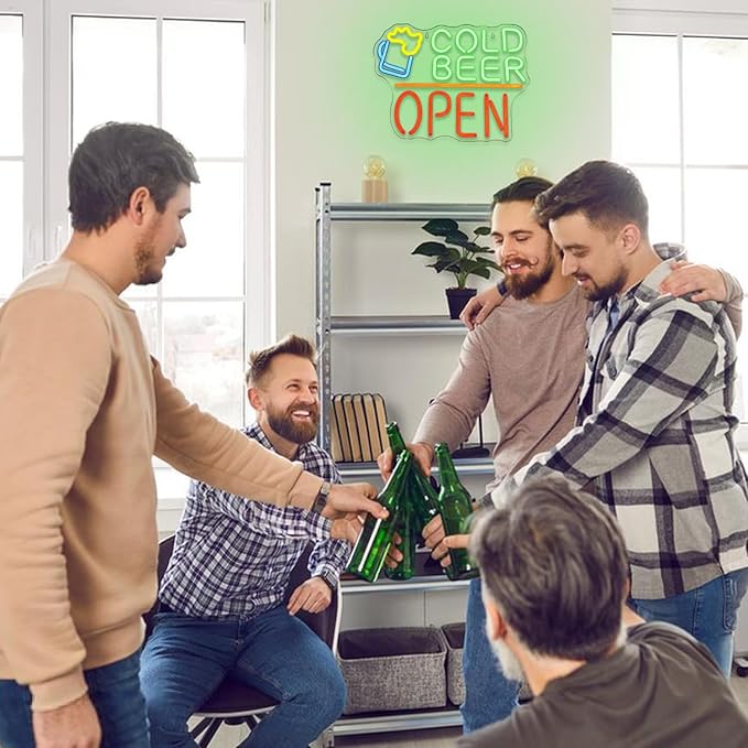 Cold Beer Open Neon Sign Beer Neon Light for Wall Decor Cold Beer LED Neon Signs Colorful Led Neon Lights for Man Cave Store Bar Party Bistro Decoration