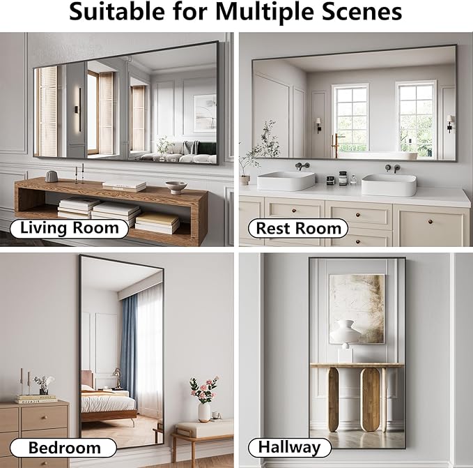 Bathroom Mirror 30x71 Black Bathroom Wall-Mounted Mirrors, Modern Vanity Mirror for Bedroom, Living Room, Aluminum Alloy Frame Allow to Hang Horizontally or Vertically