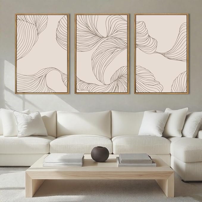 BINCUE Framed Neutral Beige Wall Art Modern Abstract Art Decor Minimalist Artwork for Living Room Bedroom Office 16x24 Inches Set of 3