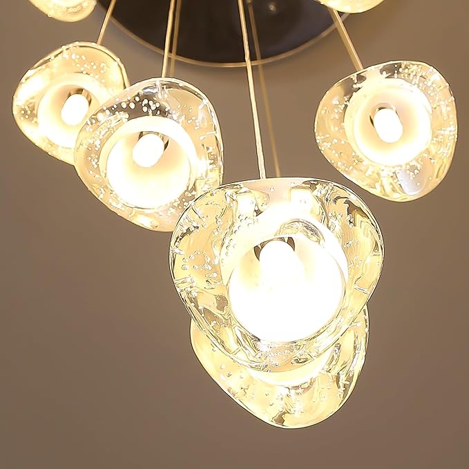 6-Lights Pendant Lighting for Entrance Modern Crystal Chandeliers LED Crystal Hanging Lights for Dining Room Bedroom Foyer Staircase Living Room 3000K