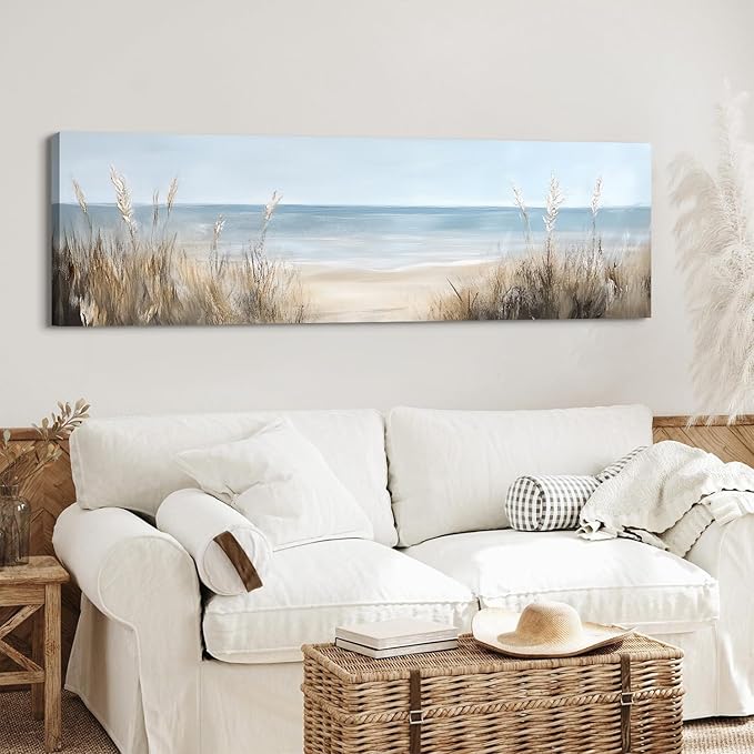 Large Abstract Beach Wall Art Costal Room Decor Sea Ocean Picture Nautical Canvas Prints Seascape Painting for Living Room Bathroom Nature Seaside Artwork Vintage Office Poster Decorations 14x48”