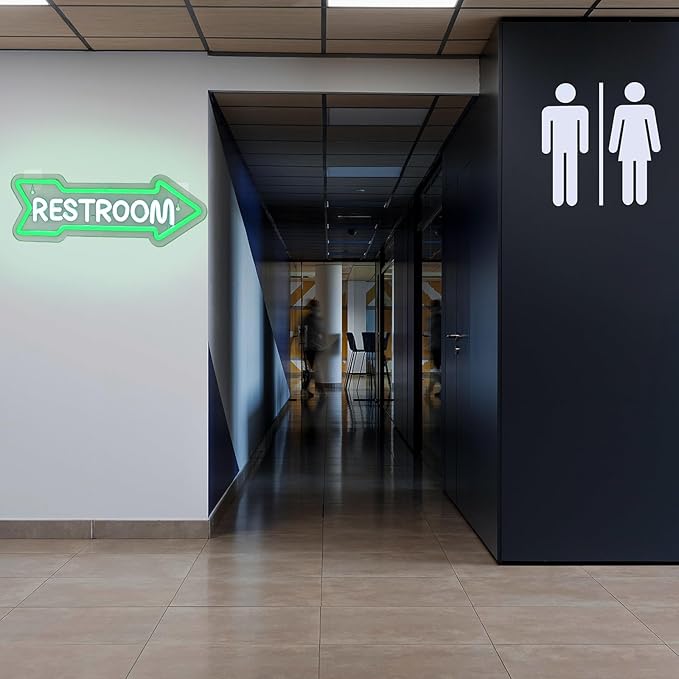 Looklight Restroom Arrow Neon Sign for Wall Decoration Right Arrow LED Light Sign Decor White and Green for Bathroom Hotels,Bars, Hospitals, Homes and Other Places with Toilets