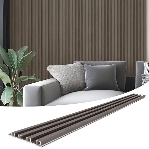 Art3d 8-Pack 96 x 6in. WPC Acoustic Slat Wall Panel for Modern Interior Decor, TV Background, Living Room, Grey Oak