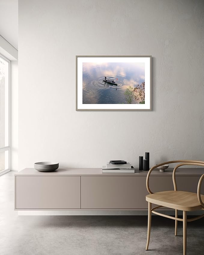 Oriental Beauty: Stunning Feng Shui Landscape Wall Art Prints for Home Decor in 3 Sizes (Silent Waters: Traditional Boatman at Dawn, 24" x 36")