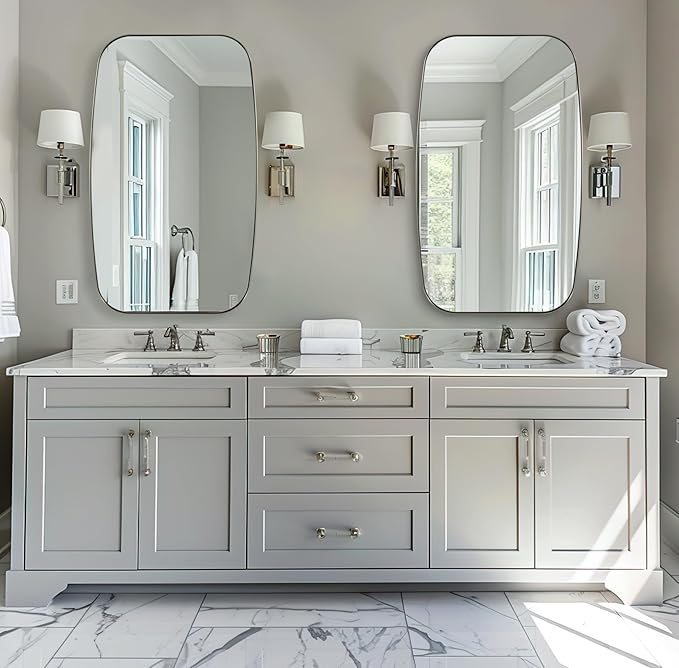 ANDY STAR Brushed Nickel Bathroom Mirror, 32x48 Oblong Mirror with Stainless Steel Metal Frame, Silver Oval Vanity Mirror for Over Sink, Modern Anti Rust Wall Mounted