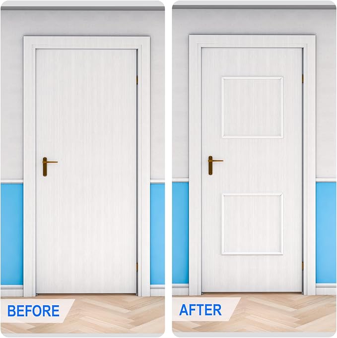 COUKIU Pre-Cut 2 Set Peel and Stick Door Molding Trim Kit, 24" x24" Premade Wainscoting Panels, Self Adhesive Wall Moulding Panel for Interior Walls Picture Frame