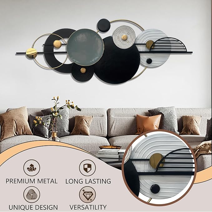 Metal Wall Art Modern Geometry Wall Decor 59"L X22" W Large Black Abstract Wall Sculptures,Wall Decor for Living Room, Office, Home, Bedroom, Kitchen, Bathroom Wall Décor