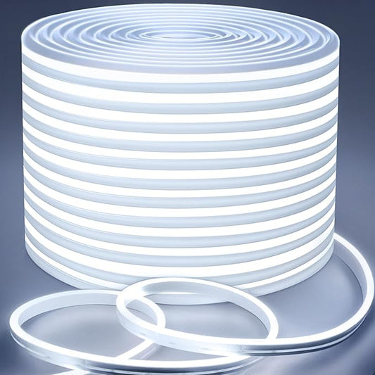 Lamomo LED Neon Lights, 32.8ft White Dimmable LED Rope Lights, 24V Waterproof LED Strip Lights, Silicone 6000K Flexible Neon Light Strip for Bedroom Indoor Home Decor (Power Adapter Included)