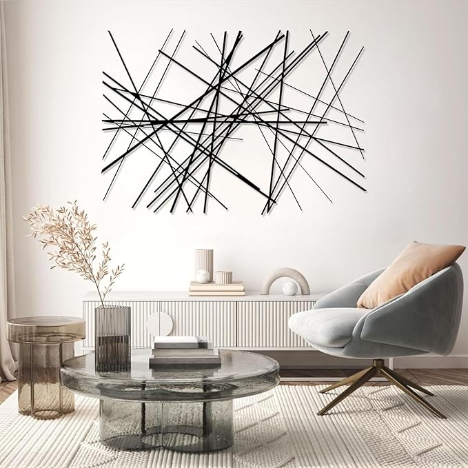 Abstract Metal Wall Art, Modern Wall Decor, Large Wall Sculpture, Abstract Line Wall Art, Modern Luxury Wall Decor, Large Contemporary Metal Sculpture, Office Home Decor, Housewarming Gift (28"x41"|70x105cm, Silver)