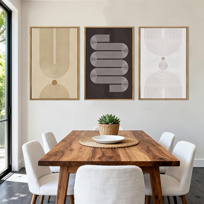 Anyzal Neutral Modern Wall Art Geometric Line Artwork for Living Room Bedroom Office 16x24 Inch Set of 3
