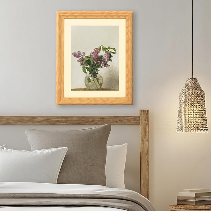 Brivoria Framed Canvas Wall Art Vintage Decor, Delicate Lilac Blossoms in Glass Vase Classical French Country Painting Prints for Bedroom Entryway Kitchen Hallway Decor, 13"x16"