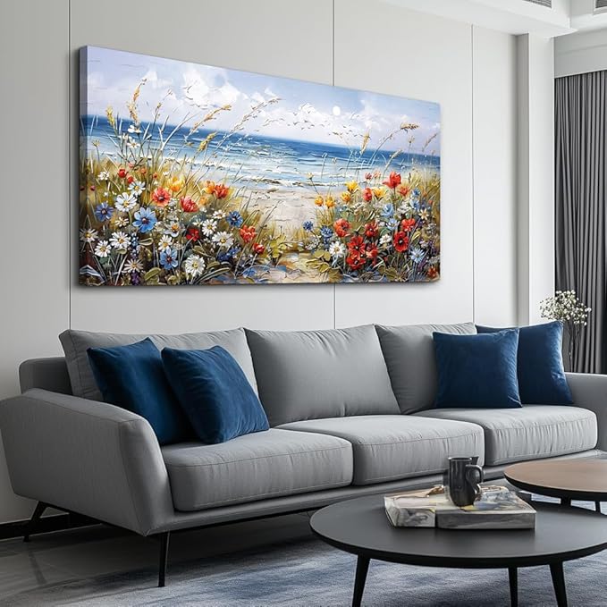 MHARTK66 Wall Decor For Living Room Large Canvas Wall Art Flowers Farmhouse Bedroom Wall Painting Office Blue Watercolor Print Nature Ocean Poster Modern Home Decorations Frames Artwork Easy Hanging