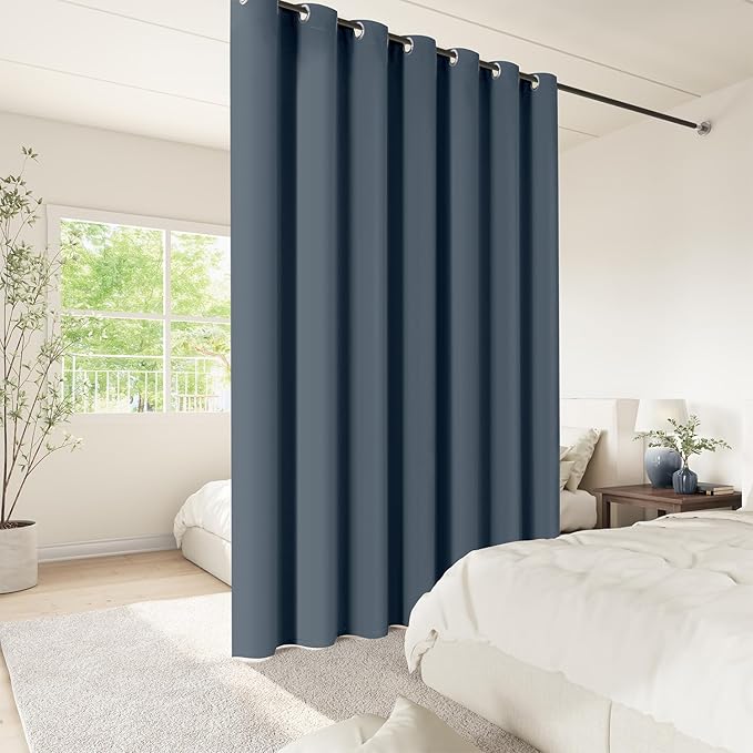 ChrisDowa Room Divider Curtain 84 Inches Long, Wide Blackout Sliding Door Curtain for Bedroom, Room Darkening Privacy Window Curtain for Patio Door (1 Panel Set, Stone Blue, 100 x 84 Inch)