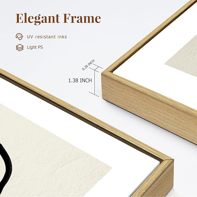 Abstract Boho Wall Art Set - Modern Boho Geometric Framed Canvas Prints, Neutral Mid-Century Graffiti Inspired Decorative Wall Decor for Living Room, Bedroom, Office - 16"x24"x3