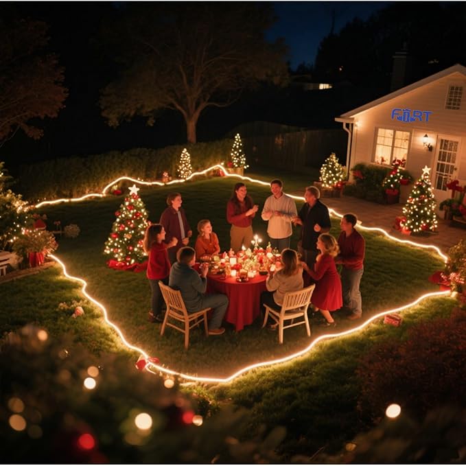 LED Neon Rope Lights AC 120V,120LEDs/M Bright Strip Lighting, ETL Cold-Resistant IP65 Waterproof led Lights Strip for Indoor Outdoor, 8x16mm Warm White 16.4Ft Smooth Continuous Color and not Heat up