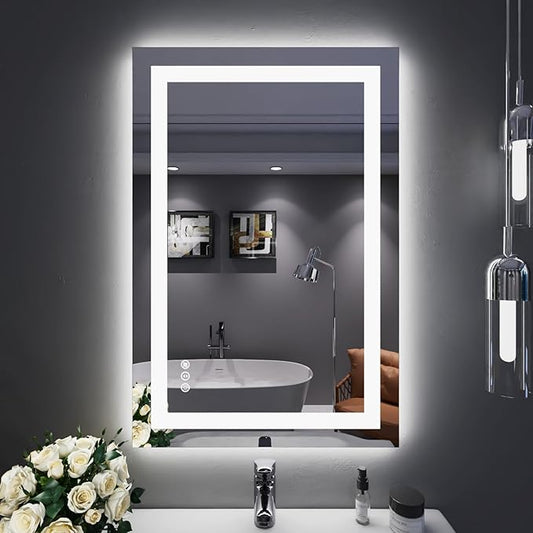 LOAAO 24"X36" LED Bathroom Mirror with Lights, Anti-Fog, Dimmable, Backlit + Front Lit, Lighted Bathroom Vanity Mirror for Wall, Memory Function, Tempered Glass, Safe to Use, ETL Listed