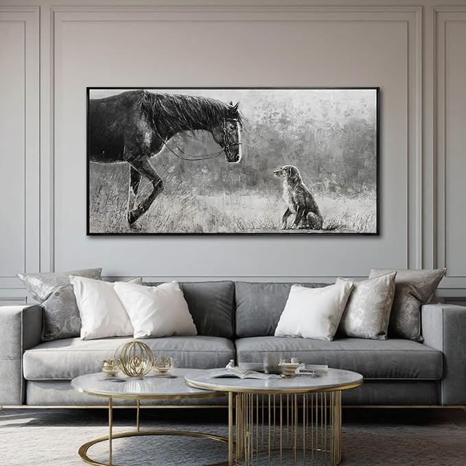 Black Home Wall Decor Horse Canvas Poster Neutral Wall Art 24"x48" Large Pictures for Living Room Kitchen Office Artwork