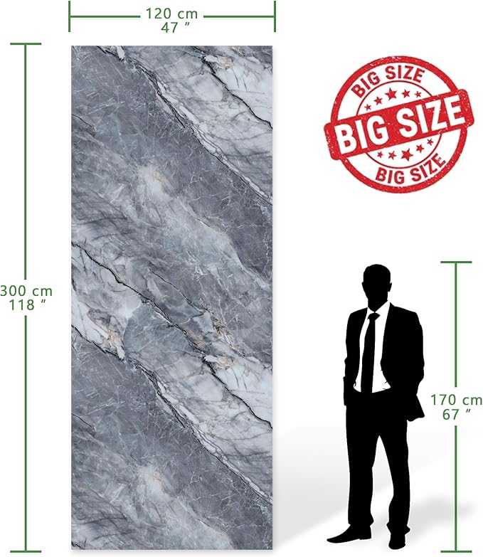 Marble Peel and Stick Waterproof Wall Paneling, 118" x 47" Pietra Grey Glossy Finish Self-Adhesive Backsplash Tile Vinyl Wall Panel for Kitchen Bathroom Wall Decor, Covers 38.75 Sq. Ft.