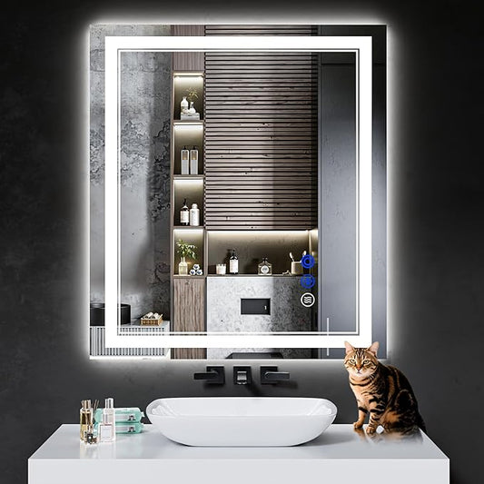 36"x32" LED Bathroom Mirror with Anti-Fog, Stepless Dimmable Lights, 3 Color Modes, Shatter-Proof Tempered Glass, Memory Function & Waterproof Design