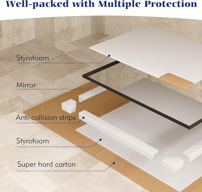 Bathroom Vanity Mirror 48x36 Inch, Matte Black Rectangle Bathroom Mirror, Anti-Rust, 4MM Tempered Glass, Wall-Mounted Mirror, Hangs Horizontally or Vertically for Bathroom & Bedroom