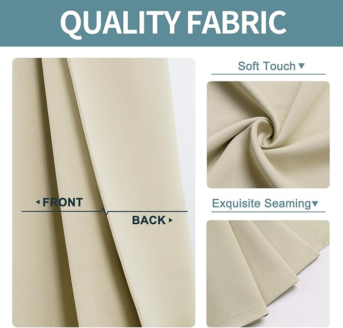 ChrisDowa Grommet Blackout Curtains for Bedroom - Thermal Insulated Room Darkening Curtains for Living Room (1 Panel Set, Beige,42W x 63L)