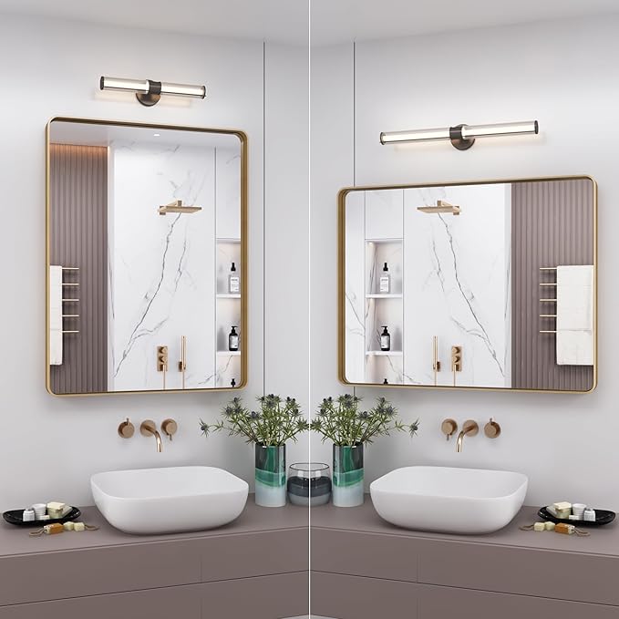 26x36 Gold Framed Mirror for Bathroom, Brushed Gold Mirror with Metal Frame, Modern Rectangle Brass Vanity Mirror for Wall, Shatterproof, Anti-Rust (Horizontal/Vertical)