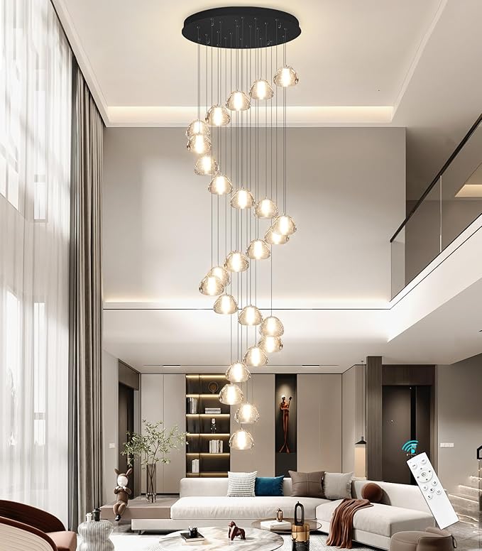 177'' Long Large Crystal Chandeliers 25-Lights LED Chandeliers for High Ceiling Handing Light Fixture for Hallway Foyer Staircase