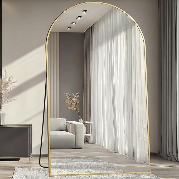 Arched Full Length Mirror, 81"x41" Large Floor Mirror with Stand, Oversized Full Body Mirrors for Leaning or Hanging, Wall Mounted Mirrors for Bedroom, Living Room,Dressing Room, Gold