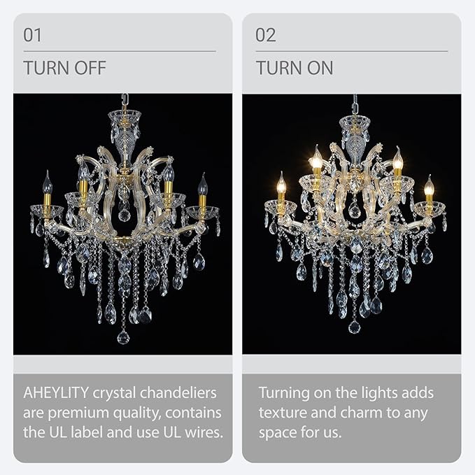 6 Light Maria Theresa Crystal Chandelier for Bedroom Luxury K9 Crystal Gold Chandelier Pendant Lighting Fixture for Dining Room,Living Room, W23.6*H22 with Adjustable Chain