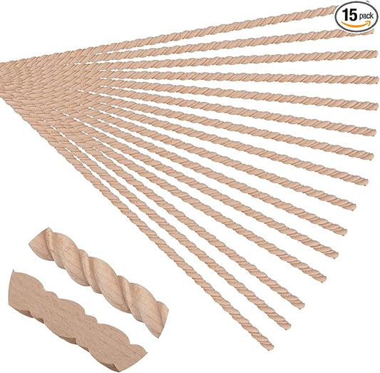15-Pack 15.75" Unfinished Wood Spiral Wave Trim - Easy to Paint, Cute Decorative Molding DIY Craft for Furniture Frame, Mirror Edge, Wall, Door, Closet, Dresser, Shelf