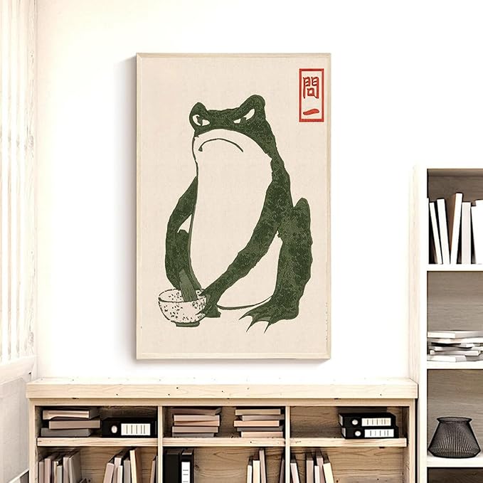 OZCONO Japanese Frog Art Print, Unframed Gallery Quality Giclée, Traditional Ukiyo-e Style, UV-Resistant Ink (24L x 16W)