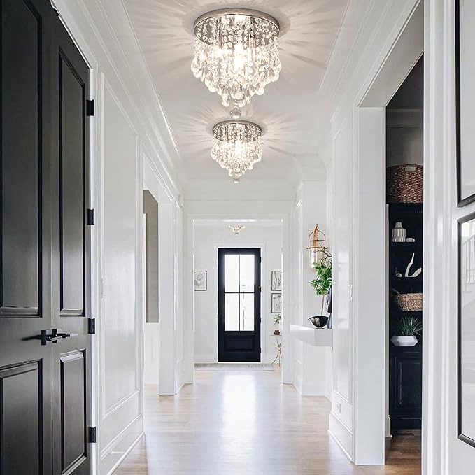 3-Light Modern Small Chandelier G9 Base, Mini Crystal Flush Mount Ceiling Light Fixture Silver Finish, Ideal for Bedroom, Kitchen, Closet, Bathroom, Hallway (Chrome)