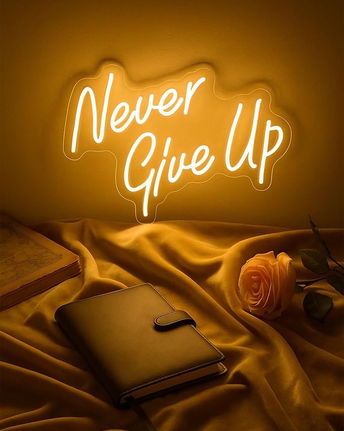 NEVER GIVE UPLED Neon Sign for Wall Decor,Neon Lights Party Decorations, USB Powered Switch Neon Lights lighting adjustable for Office Room, Gym Room, Man Cave, Gamer Room