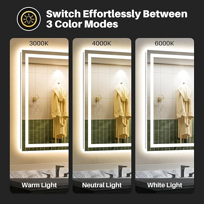 68"x36" LED Bathroom Mirror with Lights, Backlit & Front Lit, Lighted Wall Mirrors for Bathroom Vanity, Touch Screen Dimmable, Anti-Fog, Memory Function, HD Tempered Glass, Shatter-Proof, ETL Listed