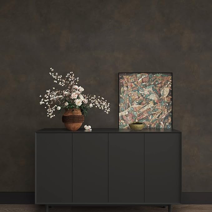 JSEVEM 16"×354" Thick Darker Charcoal Tan Grey Rusty Concrete Wallpaper Peel and Stick Waterproof Metallic Brown Tan Gray Concrete Contact Paper Vinyl Adhesive Sticker for Bedroom Bathroom Gym Walls