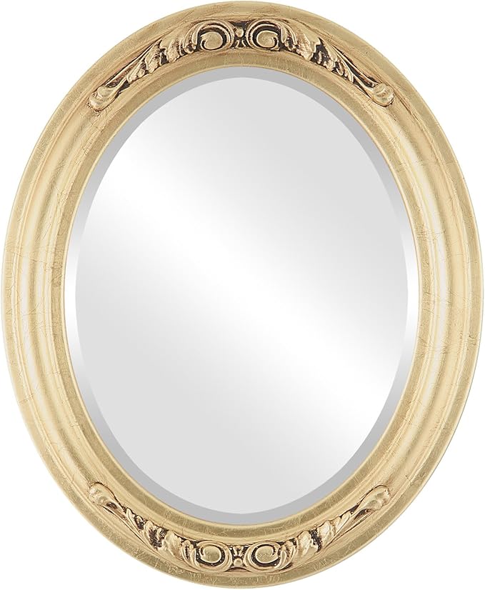OVALCREST Oval Beveled Wall Mirror for Home Decor - Florence Style - Gold Leaf - 34" x 28"