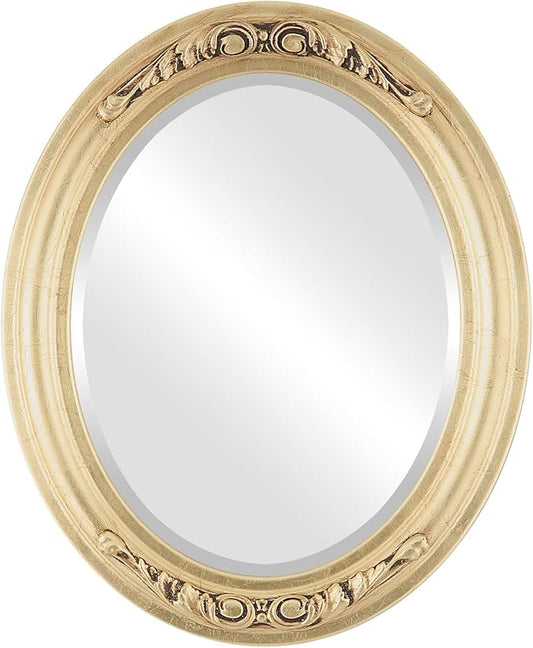 OVALCREST Oval Beveled Wall Mirror for Home Decor - Florence Style - Gold Leaf - 44" x 34"