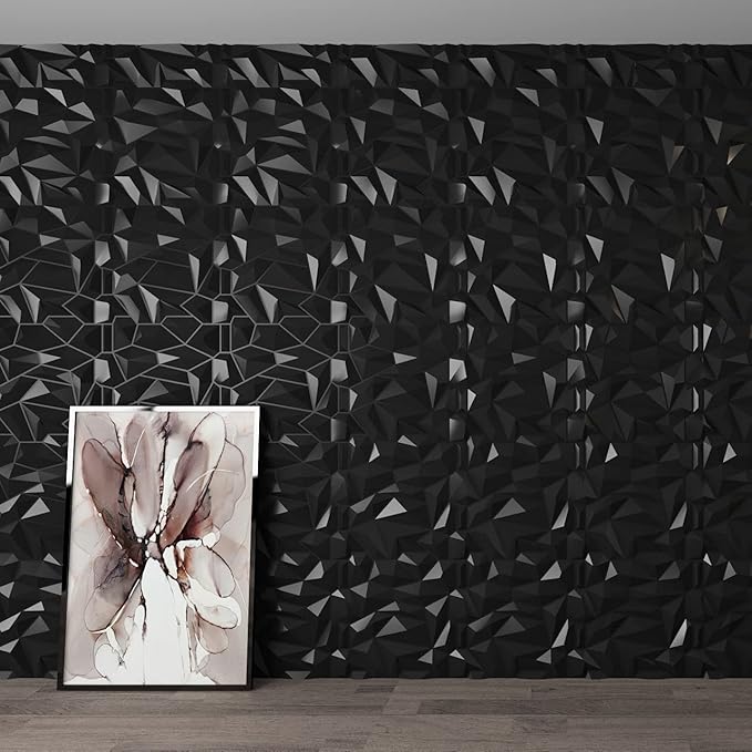 Art3d PVC 3D Diamond Wall Panel Jagged Matching-Matt Black, for Residential and Commercial Interior Decor