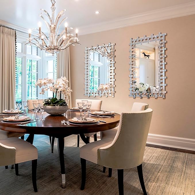 Large Living Room Mirror for Wall, 36'' X 24'' Modern Wall Mirrors Decorative with Beveled Edge, Rectangle Frameless Mirror for Bathroom, Dining Room, Entryway, Mantel