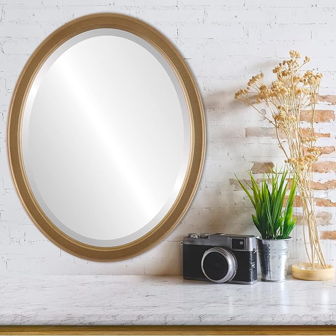 OVALCREST Oval Beveled Wall Mirror for Home Decor - Toronto Style - Desert Gold - 26" x 22"