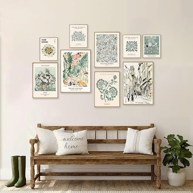 KBKBART 9 PCS Sage Green Wall Art - Eclectic Decor, Abstract Posters for Room Aesthetic, Matisse Wall Art for Bedroom